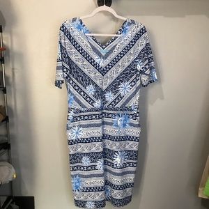 J. McLaughlin Catalina Cloth V Neck Sheath Dress L Pockets Blue Sun Moon 🌞